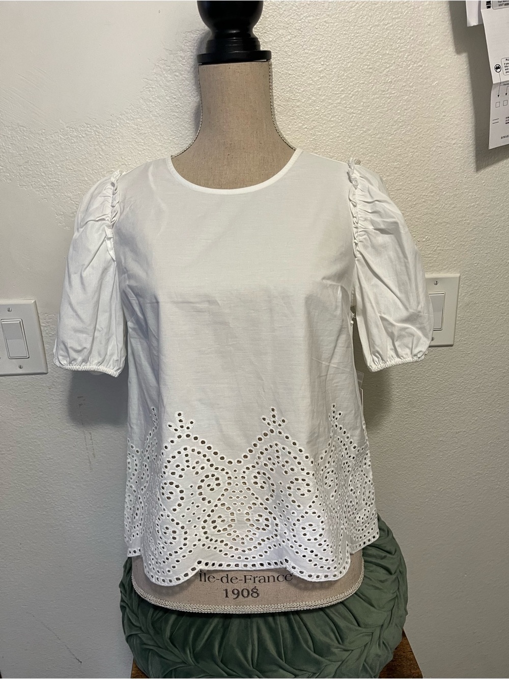 LC Lauren Conrad White Eyelet Puff Sleeve Blouse